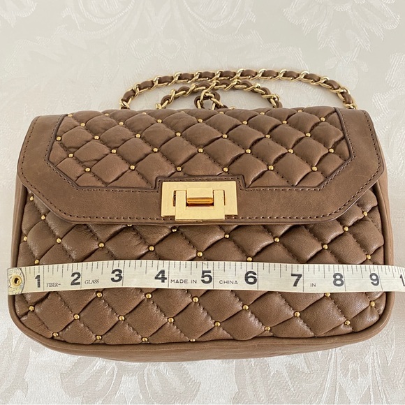 Treesje brown Quilted Gold Studded flap chain strap Crossbody Bag - Picture 9 of 14